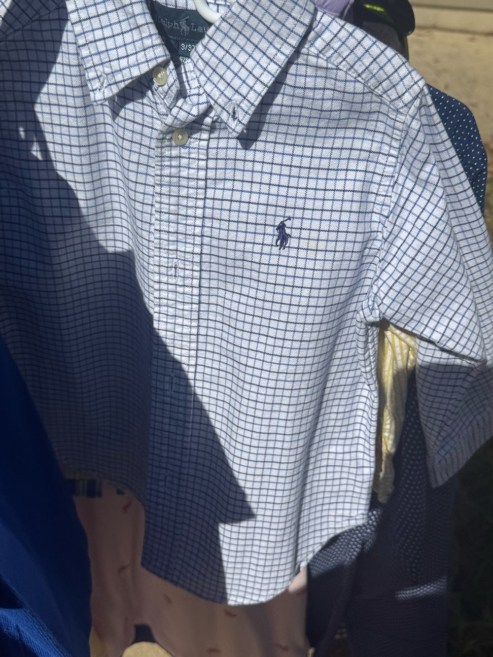 Ralph Lauren White Button-Down Shirt with Blue Grid